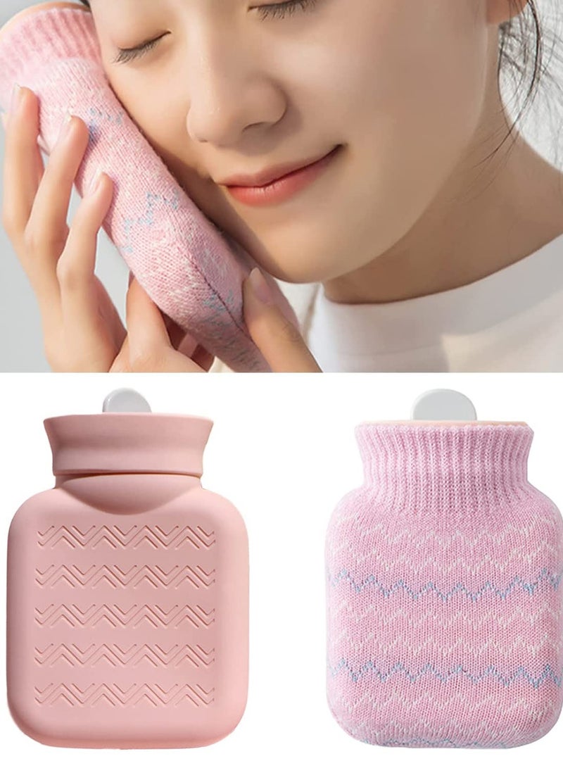Hot Water Bottle with Soft Cover Small Lovely and Reusable Bottles Hand Warmers Portable Removeable Washable Knit Covers - Image 1