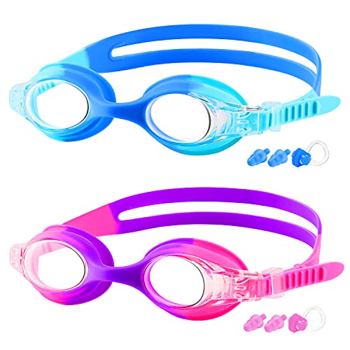 COOLOO Kids Swim Goggles, 2 Pack Swimming Goggles for Boy and Girls No Leaking Anti-Fog Waterproof Goggles for Kids 3-15 - Image 1
