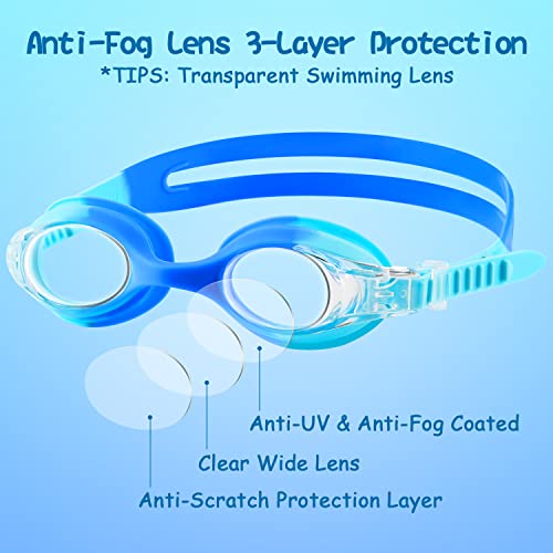 COOLOO Kids Swim Goggles, 2 Pack Swimming Goggles for Boy and Girls No Leaking Anti-Fog Waterproof Goggles for Kids 3-15 - Image 2