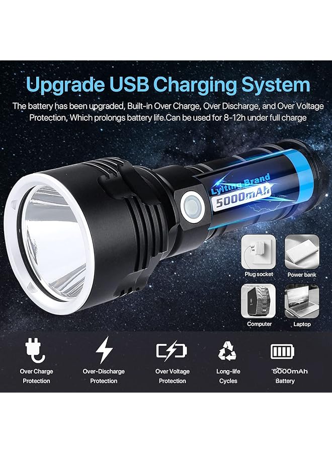 30000 100000 lumens Rechargeable led Tactical Flashlight，Super Bright 3 Modes Handheld Flashlights，Brightest Powerful 50W XLM P70 LED USB Torch - Image 3