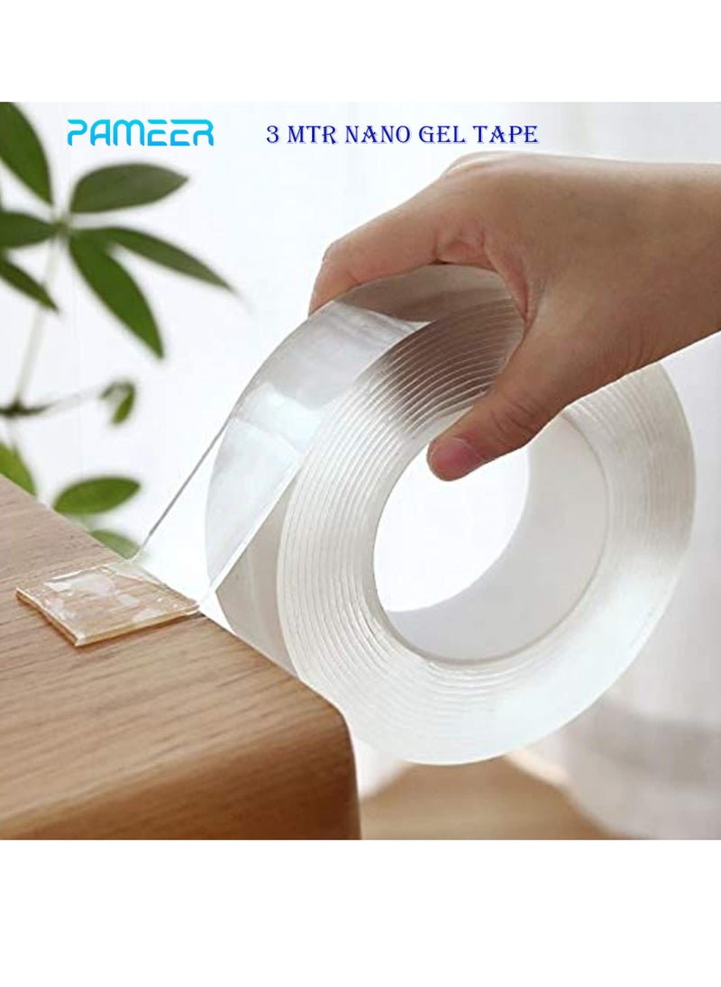 PAMEER 3-Meter Reusable Nano Gel Double-Sided Tape, Double Action Tape, Multipurpose Removable Mounting Tape Adhesive Tape, Reuseable Strong Sticky Wall Tape Strips, Transparent Tape for Household items.  - Image 1