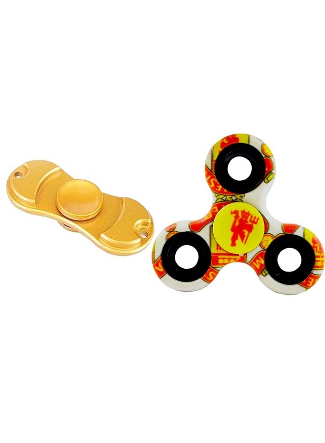 Premsons Premsons® Hand Spinner Desk Toy - High Speed Smooth Finger Spin Sensory Fidget Stress Relief Game Play for Kids & Adults - Birthday Party Gift - Combo - Football-MU + Metal Gold Dual - Image 1