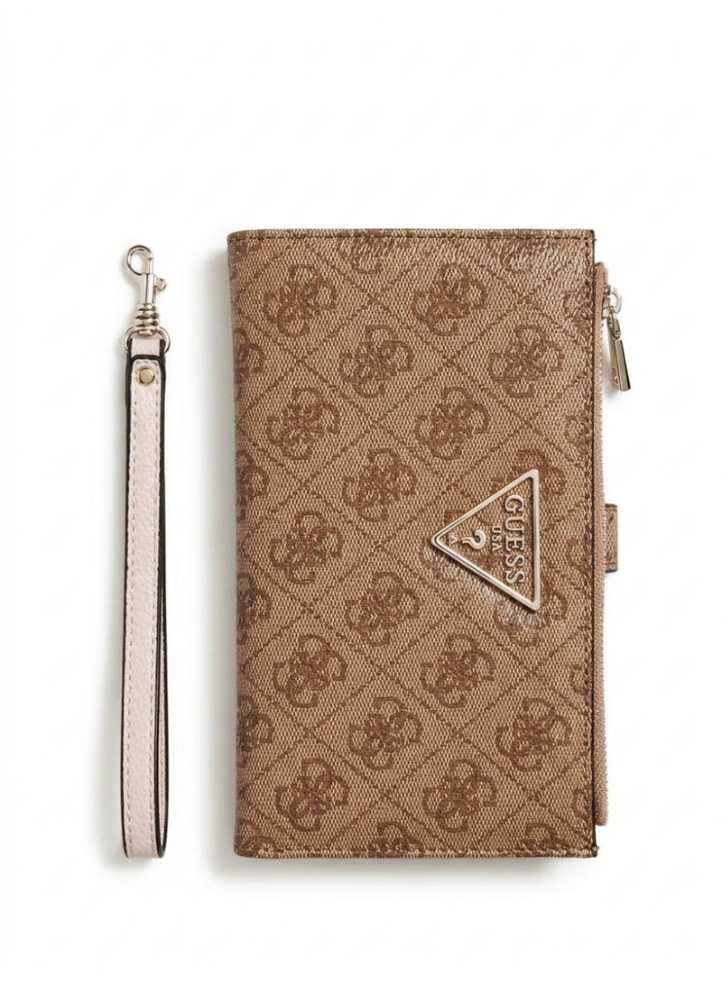 GUESS Women's Clutch Wallet - Beige & Charcoal Logo - Image 1