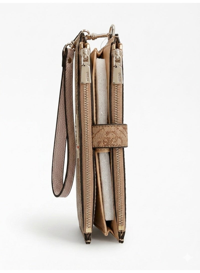 GUESS Women's Clutch Wallet - Beige & Charcoal Logo - Image 2