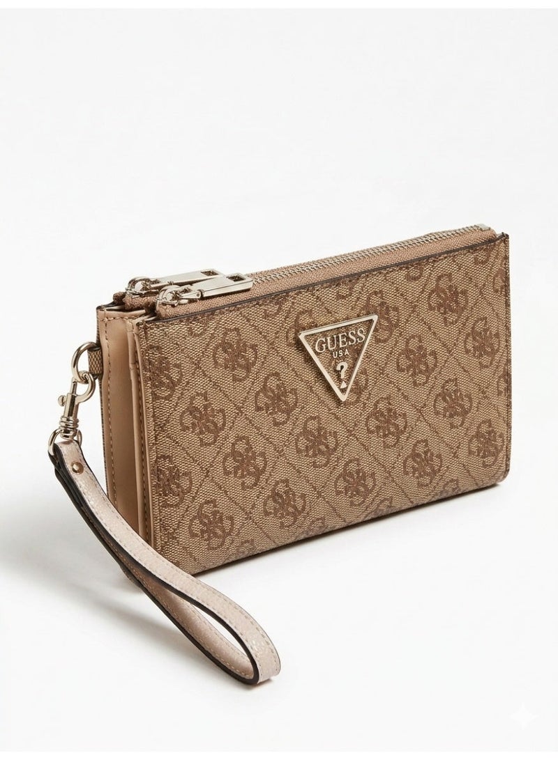 GUESS Women's Clutch Wallet - Beige & Charcoal Logo - Image 5