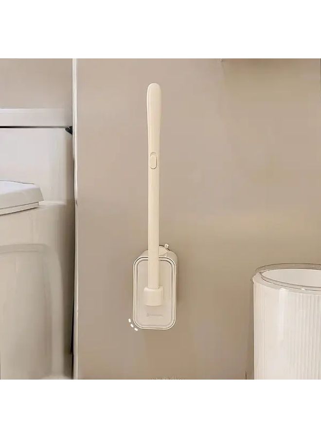 Cream White Disposable Toilet Brush Set With 8 Replacement Heads Wall Mounted Hygienic Ergonomic Handle - Image 1