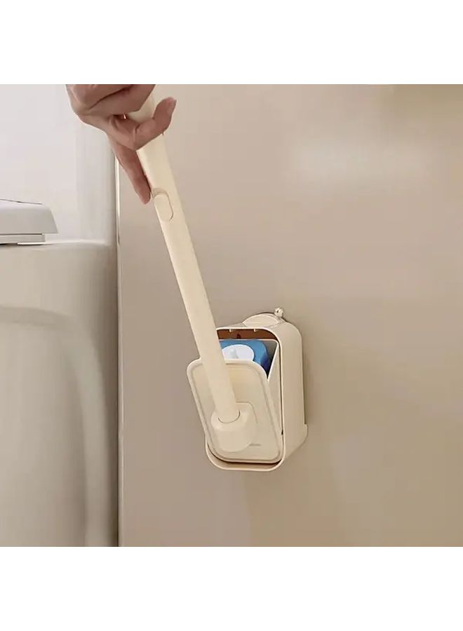 Cream White Disposable Toilet Brush Set With 8 Replacement Heads Wall Mounted Hygienic Ergonomic Handle - Image 4