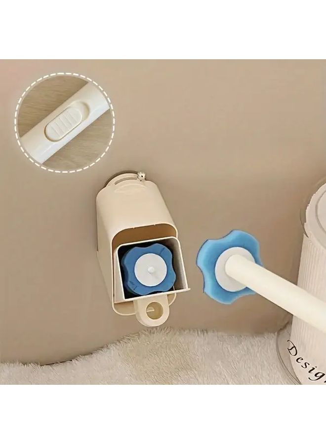 Cream White Disposable Toilet Brush Set With 8 Replacement Heads Wall Mounted Hygienic Ergonomic Handle - Image 5