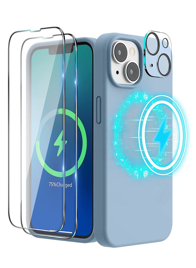 Magnetic Case Designed for iPhone 14 Case 6.1 inch (2022), Compatible with MagSafe, Liquid Silicone Phone Case for iPhone 14, Blue Fog - Image 1