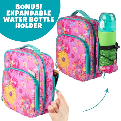 Bentology Kids Insulated Lunch Box w Snack Pocket & Water Bottle Holder (Floral)-Boys or Girls Back to School Lunchbox Tote Keeps Food Hotter or Colder Longer-Reusable Bag Fits Bento, Ice Packs, Containers - Image 3