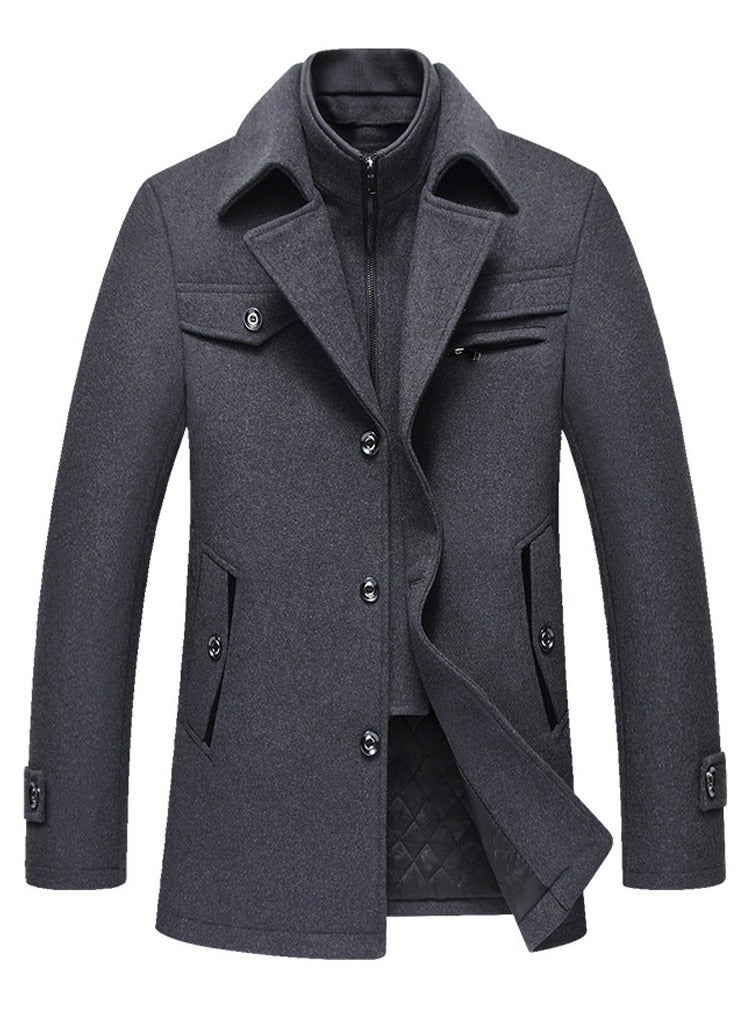 Loquat Men's Double Collar With Detachable Inner Collar Coat Regular Fit Winter Thick Trench Jacket Grey  - Image 1