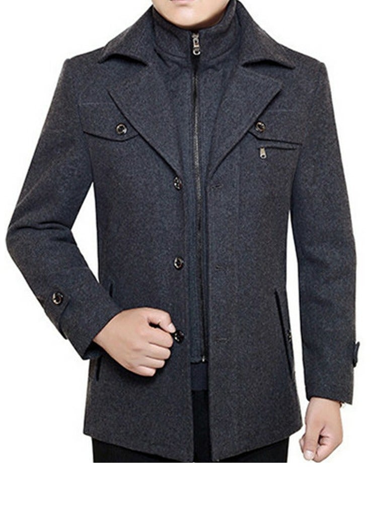 Loquat Men's Double Collar With Detachable Inner Collar Coat Regular Fit Winter Thick Trench Jacket Grey  - Image 2