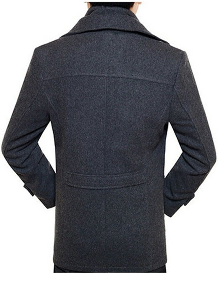 Loquat Men's Double Collar With Detachable Inner Collar Coat Regular Fit Winter Thick Trench Jacket Grey  - Image 3