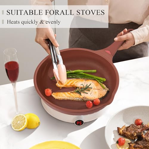 Vinchef Nonstick Toxin-Free Ceramic Cookware Deep Frying Pan Saute Pan with Lid, 12in/5.5Qt Fry Pan, German 3C+ Ceramic Coating Technology, Heat Indicator, Induction Compatible - Image 2