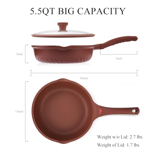 Vinchef Nonstick Toxin-Free Ceramic Cookware Deep Frying Pan Saute Pan with Lid, 12in/5.5Qt Fry Pan, German 3C+ Ceramic Coating Technology, Heat Indicator, Induction Compatible - Image 5
