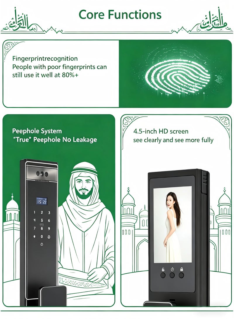 قفل باب ذكي H05، أمن منزلي، وريد راحة اليد + بصمة وكلمة المرور، استجابة أوتوماتيكية، إنذار مضاد للاختراق، تحكم عن بعد عبر التطبيق - Image 2