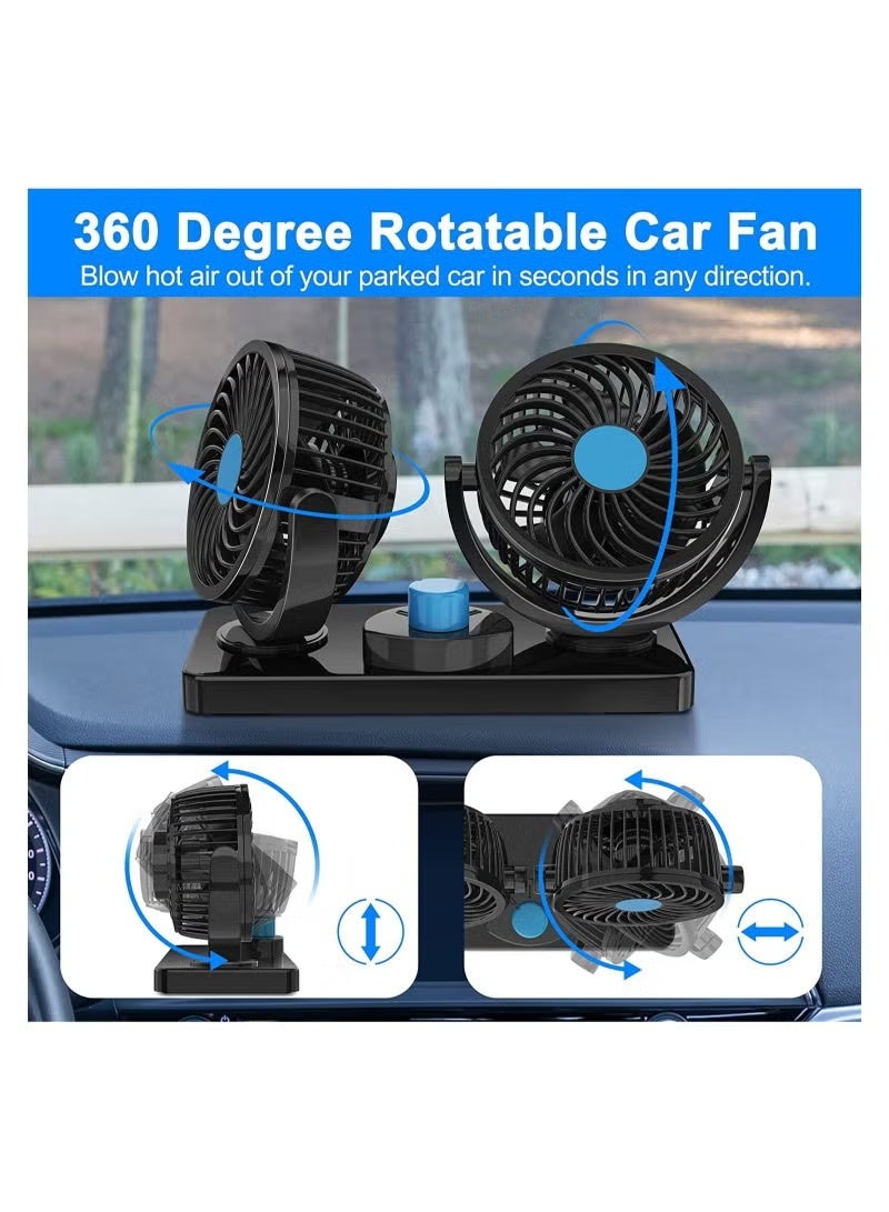 12V DC Electric Car Fan for Dashboard 360 Degree Rotatable Dual Head, 2 Speed Cooling Air Fan - Image 2