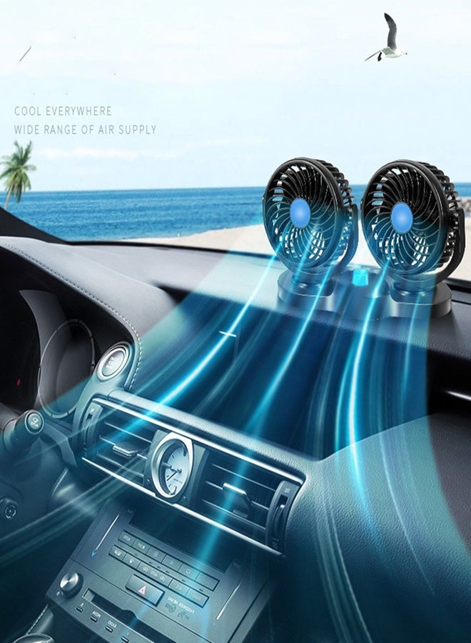12V DC Electric Car Fan for Dashboard 360 Degree Rotatable Dual Head, 2 Speed Cooling Air Fan - Image 5