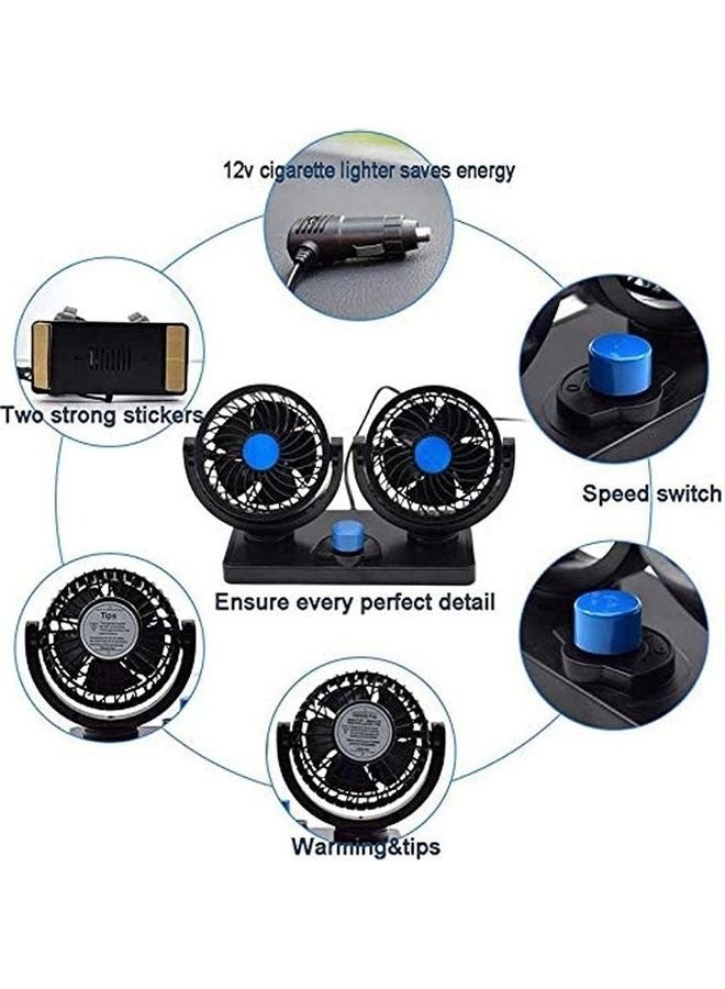 12V DC Electric Car Fan for Dashboard 360 Degree Rotatable Dual Head, 2 Speed Cooling Air Fan - Image 4