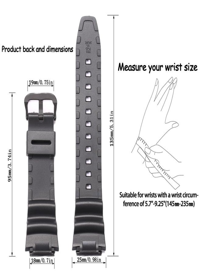 MCXGL Natural Resin Replacement Watch Band Compatible with Casio W218H W-219H AE1200WH AE-1300WH W800H SGW-300H F-108WH Waterproof Rubber strap, BLACK, 18mm, Modern - Image 3