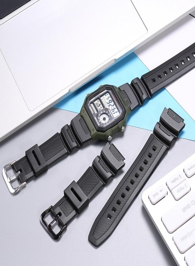 MCXGL Natural Resin Replacement Watch Band Compatible with Casio W218H W-219H AE1200WH AE-1300WH W800H SGW-300H F-108WH Waterproof Rubber strap, BLACK, 18mm, Modern - Image 4