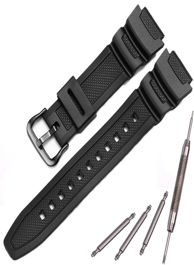 MCXGL Natural Resin Replacement Watch Band Compatible with Casio W218H W-219H AE1200WH AE-1300WH W800H SGW-300H F-108WH Waterproof Rubber strap, BLACK, 18mm, Modern - Image 1