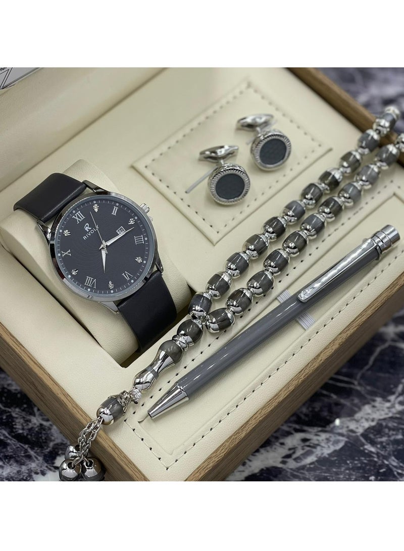 ووتش طقم ساعات رجالي مكون من ساعه وسبحه وكبك وقلم