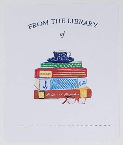 Nancy Nikko Bookplates with Jane Austen Book Stack. Set of 10. 3" H x 2 1/2" W - Image 1