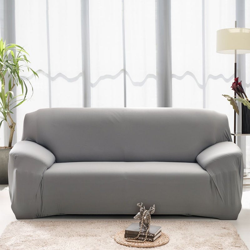 Grey Stretch Sofa Cover Set 1 2 Seater Non Slip Soft Washable Furniture Protector - Image 1