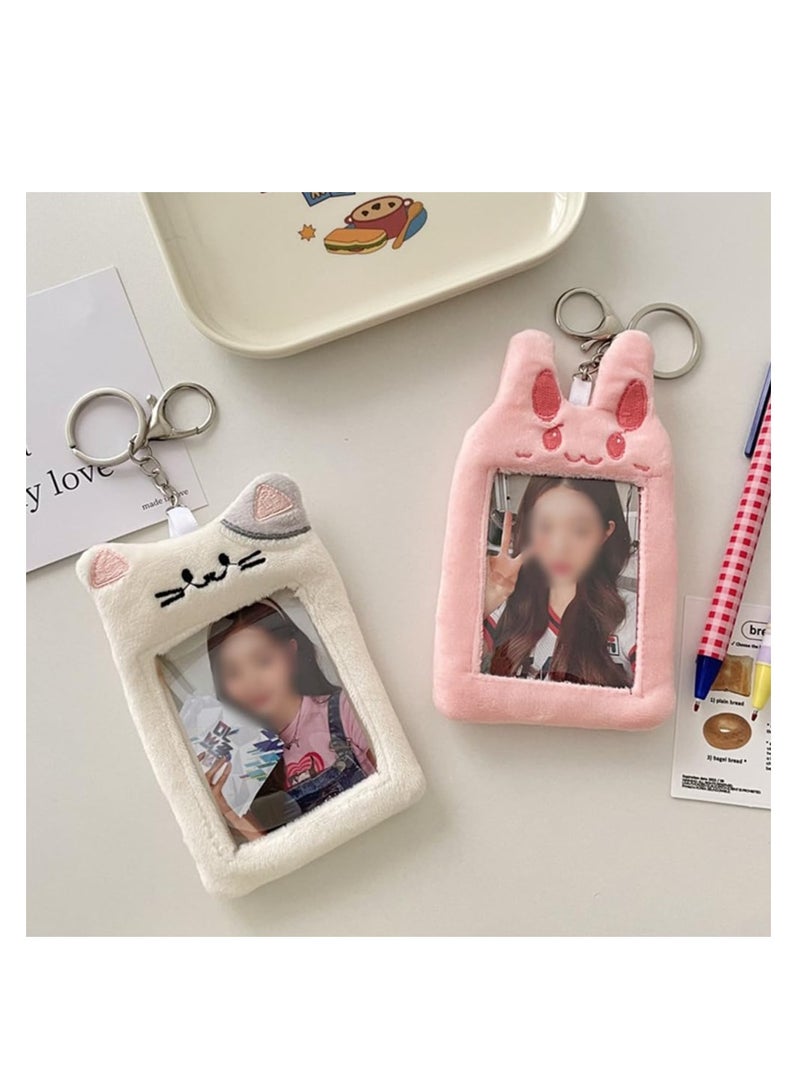 SOLARAE حامل بطاقات الصور الكرتونية المصنوعة من القماش الناعم - عبوة 4 مع حلقة مفاتيح وقفل لوبستر، غلاف بطاقات كيبوب، علبة بطاقات كيبوب، واقي بطاقات كيبوب لعشاق كيبوب، مصنوع من مادة قماش ناعمة - Image 2