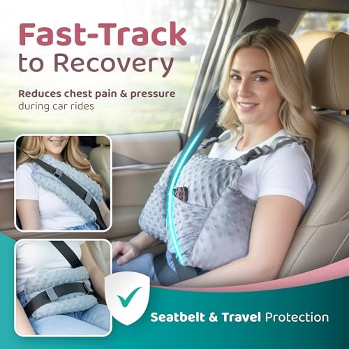 Zomaple Mastectomy Recovery Pillow with Strap, Swirly Gel Pack, Seat Belt Cover & Shower Lanyard – Post-Op Essentials, Breast Augmentation/Reduction & Recovery Supplies – Washable Cover for Comfort - Image 5