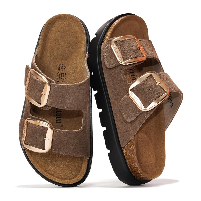 Project Cloud 100% Genuine Leather Platform Sandals Women Footwear - Wedge Chunky Slides for Women 2026 with Memory Foam Insole & Cork Footbed Womens Sandals (GreeceChunky) - Image 1