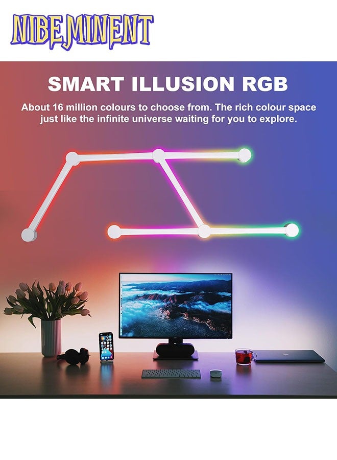 NIBEMINENT 9 خطوط إضاءة ذكية RGB واي فاي، مزامنة موسيقية لتزيين جدران المنزل بأشرطة إضاءة إبداعية مع أكثر من 16 مليون لون و40 وضع مشهد، تعمل بنمطين ضوئيين لجدران السيمفونية لغرفة الألعاب، غرفة المعيشة، غرفة النوم (أبيض) - Image 2