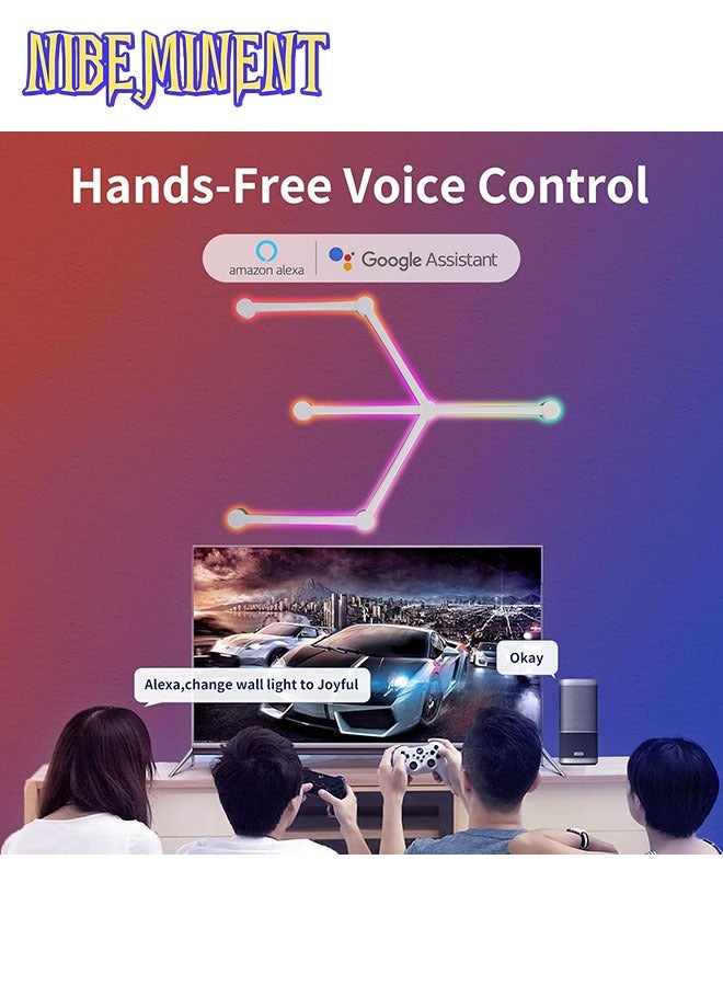 NIBEMINENT 9 خطوط إضاءة ذكية RGB واي فاي، مزامنة موسيقية لتزيين جدران المنزل بأشرطة إضاءة إبداعية مع أكثر من 16 مليون لون و40 وضع مشهد، تعمل بنمطين ضوئيين لجدران السيمفونية لغرفة الألعاب، غرفة المعيشة، غرفة النوم (أبيض) - Image 5