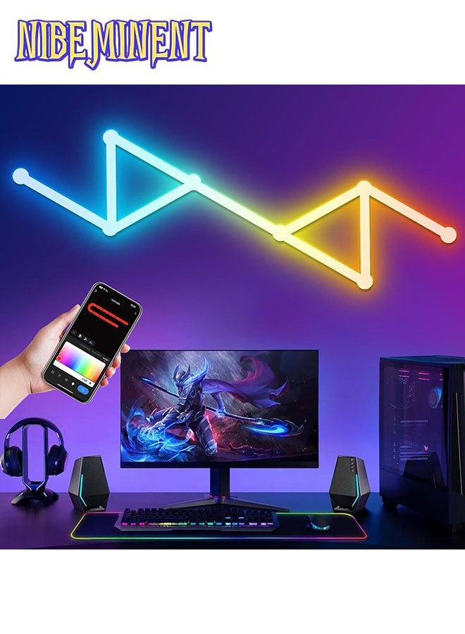 NIBEMINENT 9 خطوط إضاءة ذكية RGB واي فاي، مزامنة موسيقية لتزيين جدران المنزل بأشرطة إضاءة إبداعية مع أكثر من 16 مليون لون و40 وضع مشهد، تعمل بنمطين ضوئيين لجدران السيمفونية لغرفة الألعاب، غرفة المعيشة، غرفة النوم (أبيض) - Image 1