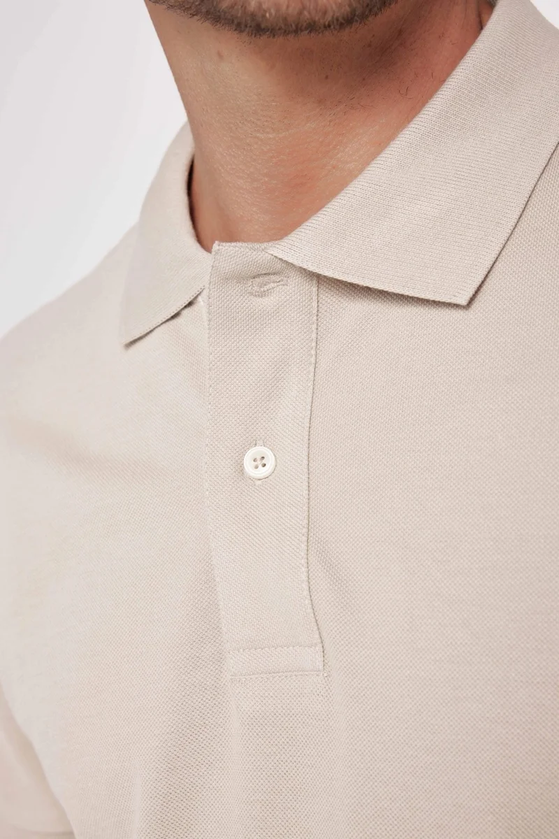 Tudors Men's Slim Fit Narrow Cut Cotton Plain Pique Stone Color Polo Collar T-Shirt