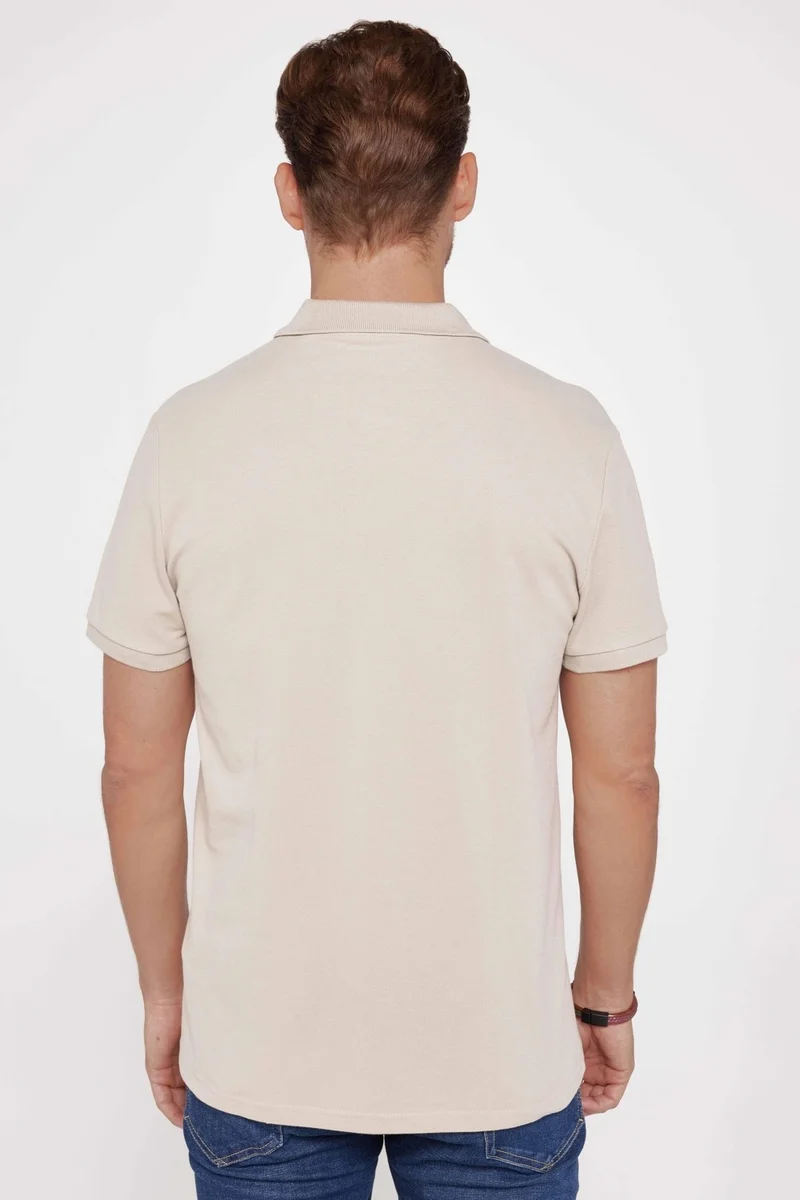 Tudors Men's Slim Fit Narrow Cut Cotton Plain Pique Stone Color Polo Collar T-Shirt