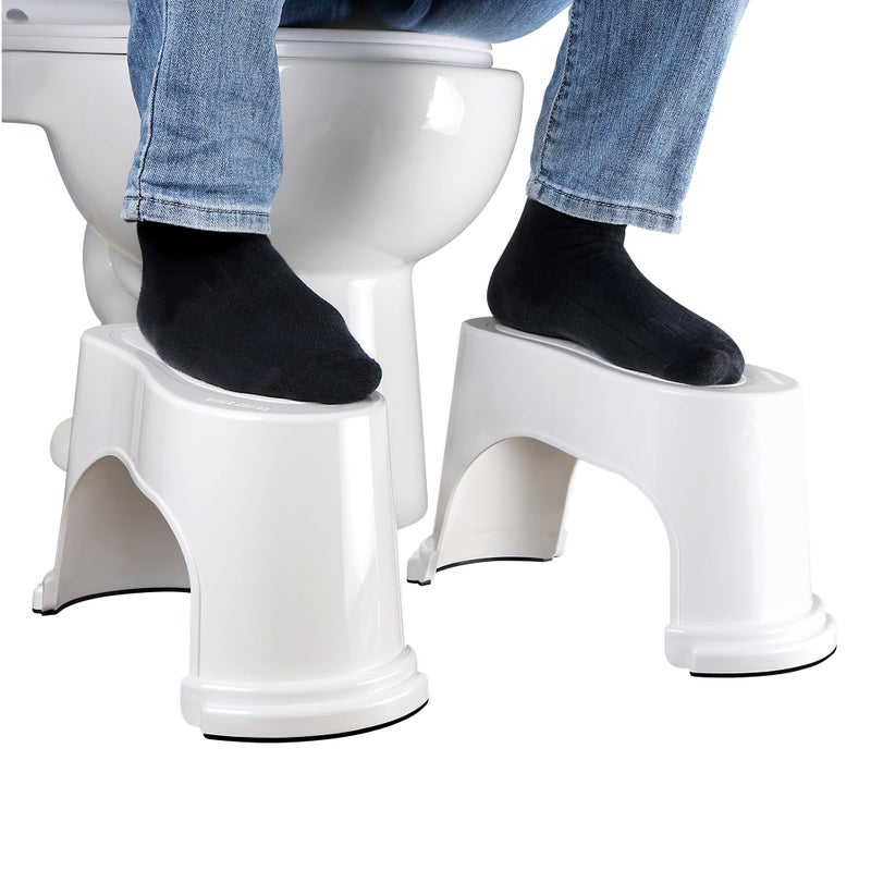 EVRON Toilet Stool 7 Bathroom Squatting Poop Stool for Potty AssistancePortable Plastic Potty Stool for AdultsSpace Saving StorageFlexible Distance Adjustment Stackable DesignWhite 1 Pairs