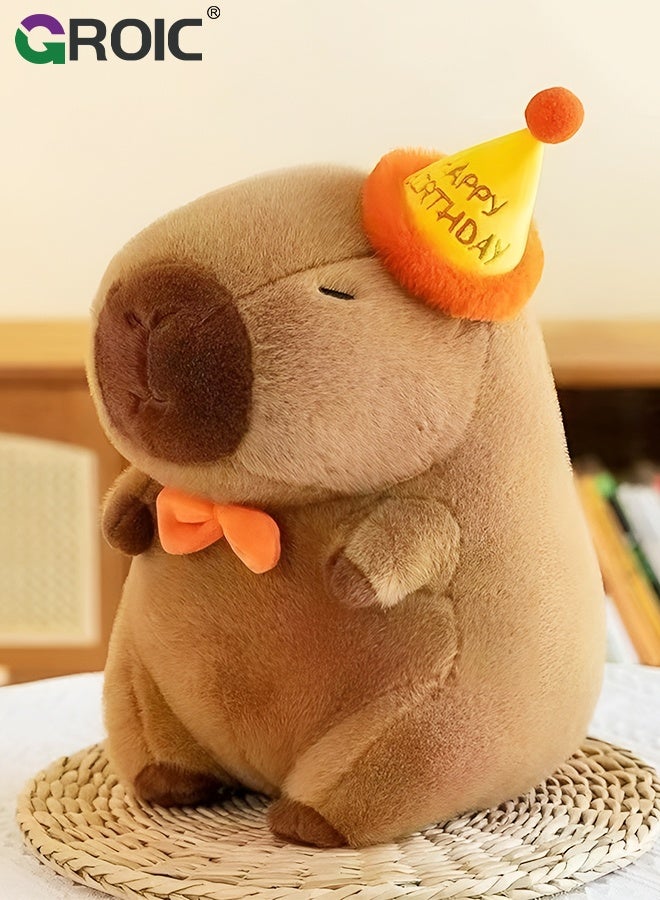 GROIC Cute Capybara Plush Wear Birthday Hat, 9 inch Kawaii Capybara Stuffed Animal Soft Doll Capybara Toys, Birthday Capybara Toy Hugging Gifts for Kids - Image 1