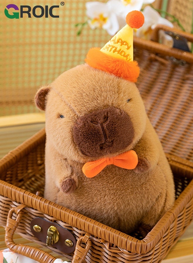 GROIC Cute Capybara Plush Wear Birthday Hat, 9 inch Kawaii Capybara Stuffed Animal Soft Doll Capybara Toys, Birthday Capybara Toy Hugging Gifts for Kids - Image 2