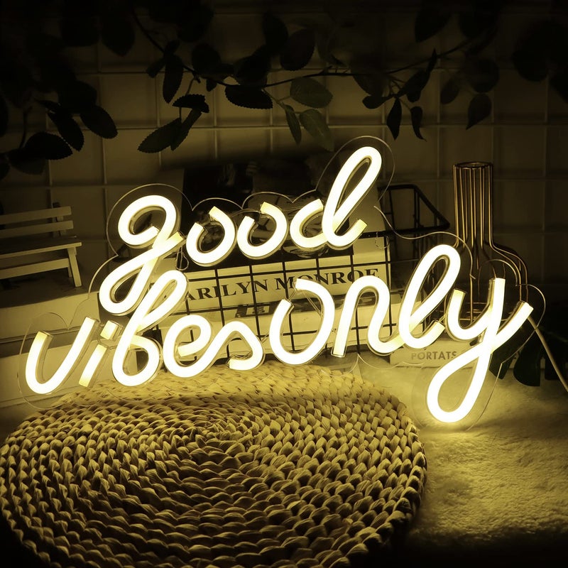 JFLLamp Good Vibes Only Neon Signs for Wall Decor Neon Lights Led Signs Suitable for Living Beer Bar Game Room Hotel Birthday Party Restaurant Christmas Unique Gift for Lover 16510 InchWarm White