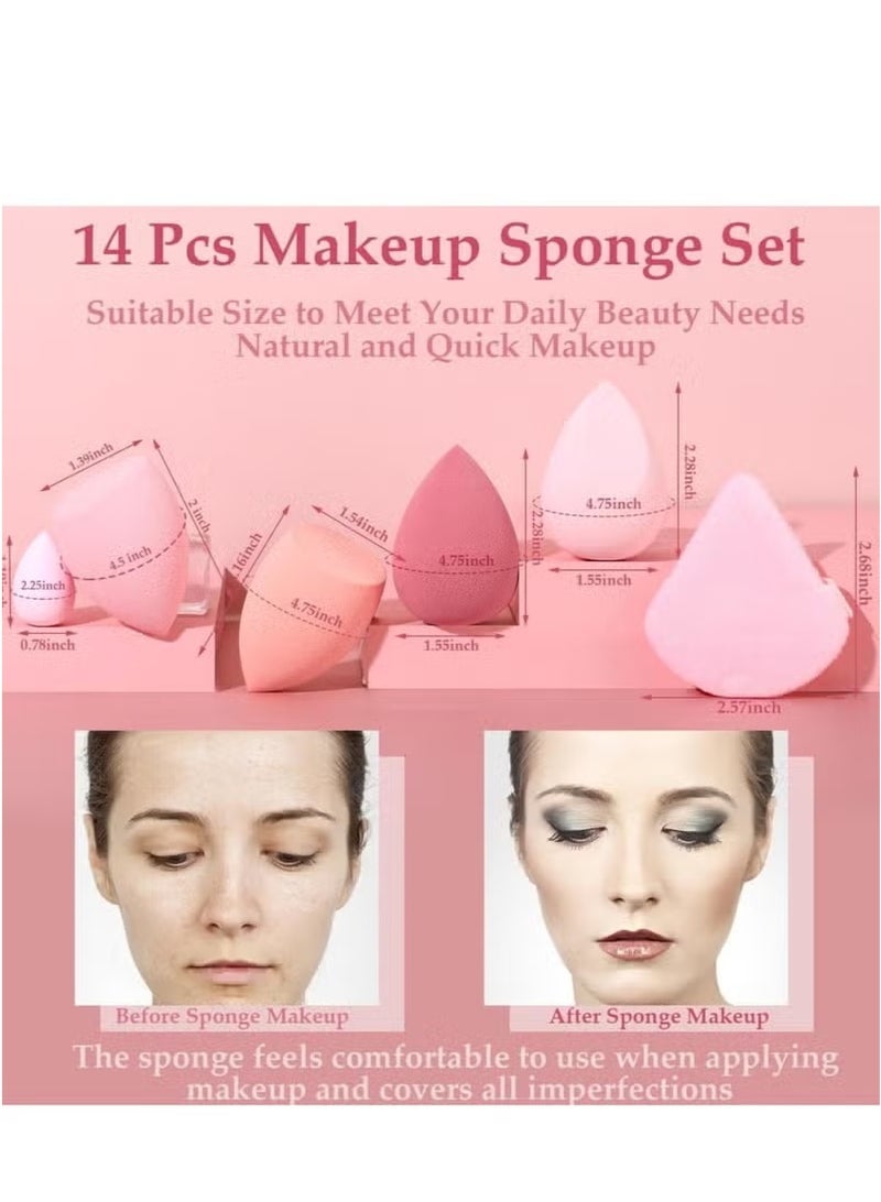 Generic 14-Piece Makeup Sponge Set- Multi soft color Mini Makeup Sponge, Powder Puff Long Lasting Beauty Sponge Wet & Dry Use for Women (Pink)  - Image 3