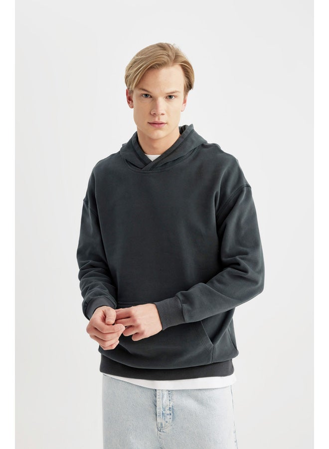 DeFacto Man Comfort Fit Hooded Long Sleeve Knitted Sweat Shirt  - Image 3