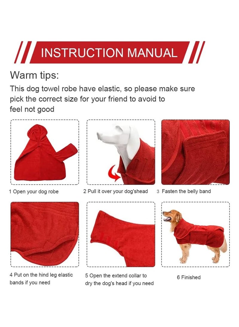 عام سترة تجفيف الكلاب، حمام كلب أحمر، منشفة، رداء كلب فائق الامتصاص، رداء منشفة سريع التجفيف، منشفة ناعمة من ميكرو فايبر، قابلة للتعديل، مناسب للحيوانات الأليفة - Image 3