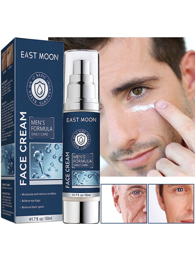 إيست مون كريم الوجه للرجال، مرطب الوجه للرجال 6 في 1 لأكياس تحت العين، كريم الوجه المرطب للرجال، كريم الوجه المغذي للبشرة والتجاعيد للبقع الداكنة، الخطوط الدقيقة، عيون الغربان 50 مل - Image 1