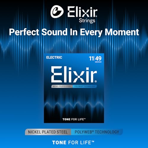 Elixir Strings, Electric Guitar Strings, Nickel Plated Steel with POLYWEB Coating, Longest-Lasting Warm Tone with Comfortable Feel, 6 String Set, Medium 11-49 - Image 2