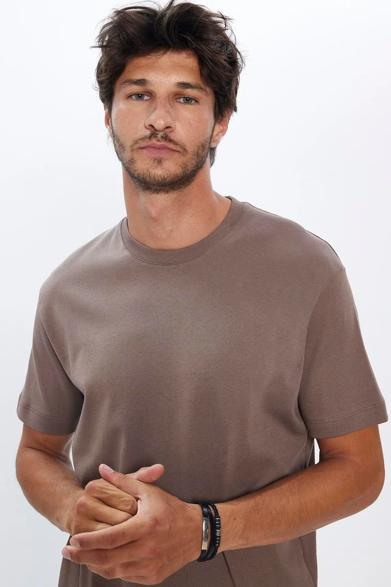 Tudors Unisex Relax Fit Comfortable Cut 100% Cotton Soft Texture Basic Brown Crew Neck T-Shirt