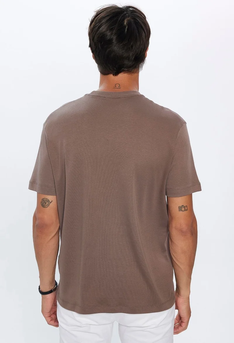 Tudors Unisex Relax Fit Comfortable Cut 100% Cotton Soft Texture Basic Brown Crew Neck T-Shirt
