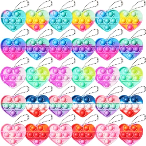Asoulin 30PCS Heart Pop Fidget Keychain Easter Gifts Party Favors for Kids 48 812 Easter Egg Fillers Goodie Bag Stuffer Classroom Treasure Box Toy Carnival Prizes Pinata Birthday Return Gifts for Boys Girls - Image 1