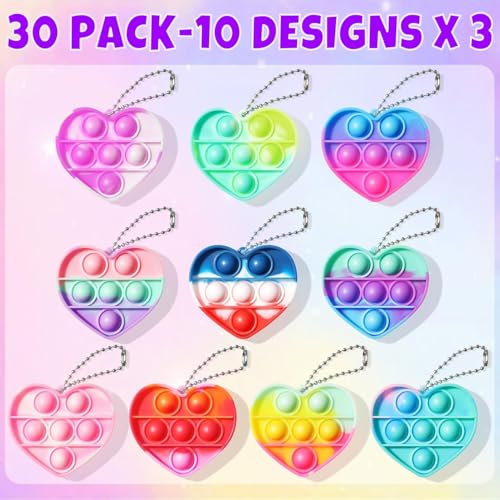 Asoulin 30PCS Heart Pop Fidget Keychain Easter Gifts Party Favors for Kids 48 812 Easter Egg Fillers Goodie Bag Stuffer Classroom Treasure Box Toy Carnival Prizes Pinata Birthday Return Gifts for Boys Girls - Image 5